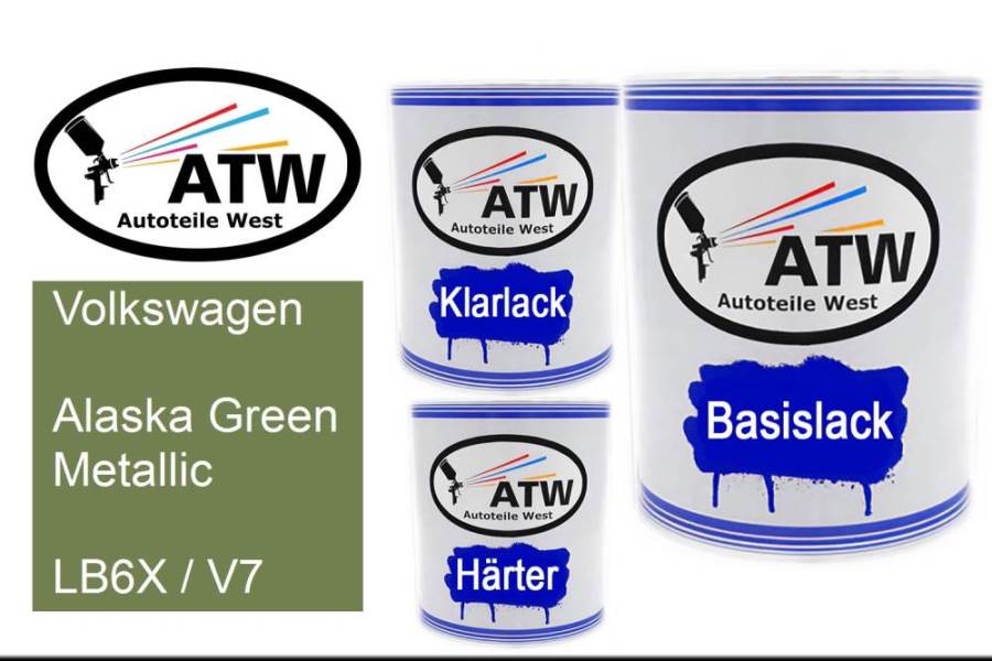 Volkswagen, Alaska Green Metallic, LB6X / V7: 1L Lackdose + 1L Klarlack + 500ml Härter - Set, von ATW Autoteile West.